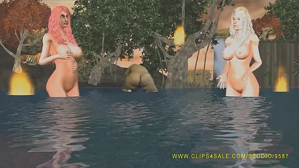 Cartoon Girls tanzen und masturbieren im Wasser